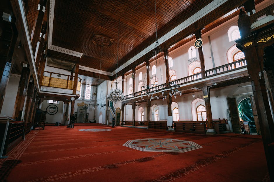 Spacious Turkish mosque interior showcasing intricate design