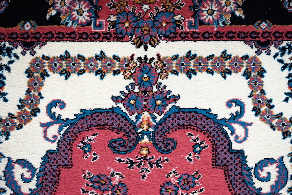 Close-up of a colorful Persian rug with intricate floral patterns
